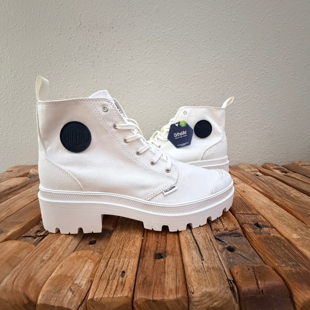 Palladium Revolt Hi TX Star White Canvas Platform Boots 96907-116-M Womens 11